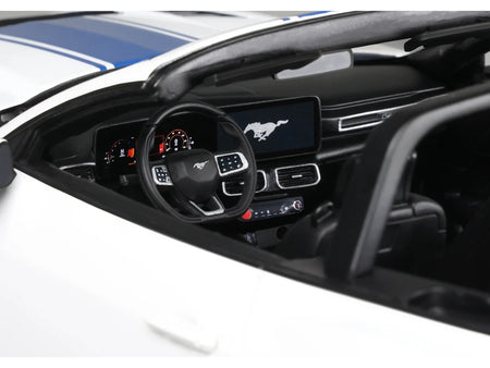 2025 Shelby Mustang Supersnake Convertible White with Blue Stripes 1/18 Model Car by GT Spirit