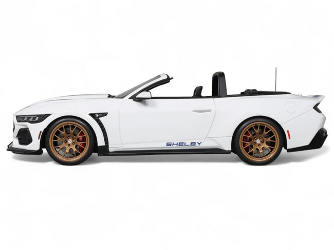 2025 Shelby Mustang Supersnake Convertible White with Blue Stripes 1/18 Model Car by GT Spirit