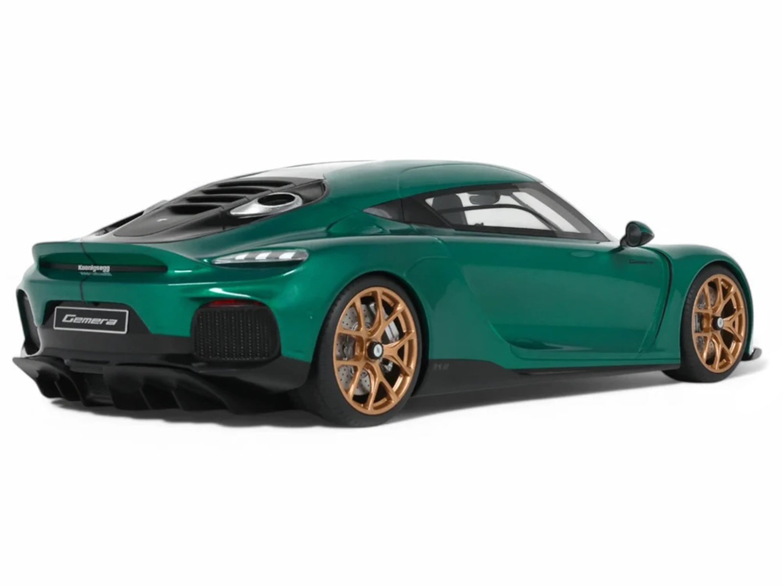 Green GT888-5 Gemera sports car, rear view.