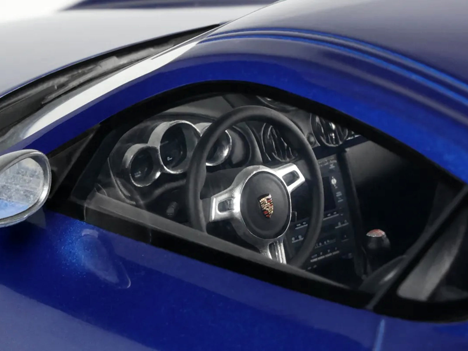 GT901-2 Porsche interior detail, blue car, showing dashboard and steering wheel