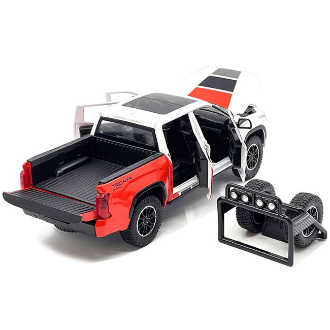 2023 Toyota Tundra TRD 4x4 Pickup Truck White and Red with Black and Gray Stripes with Sunroof and Wheel Rack Limited Edition to 2400 pieces Worldwide 1/24 Diecast Model Car