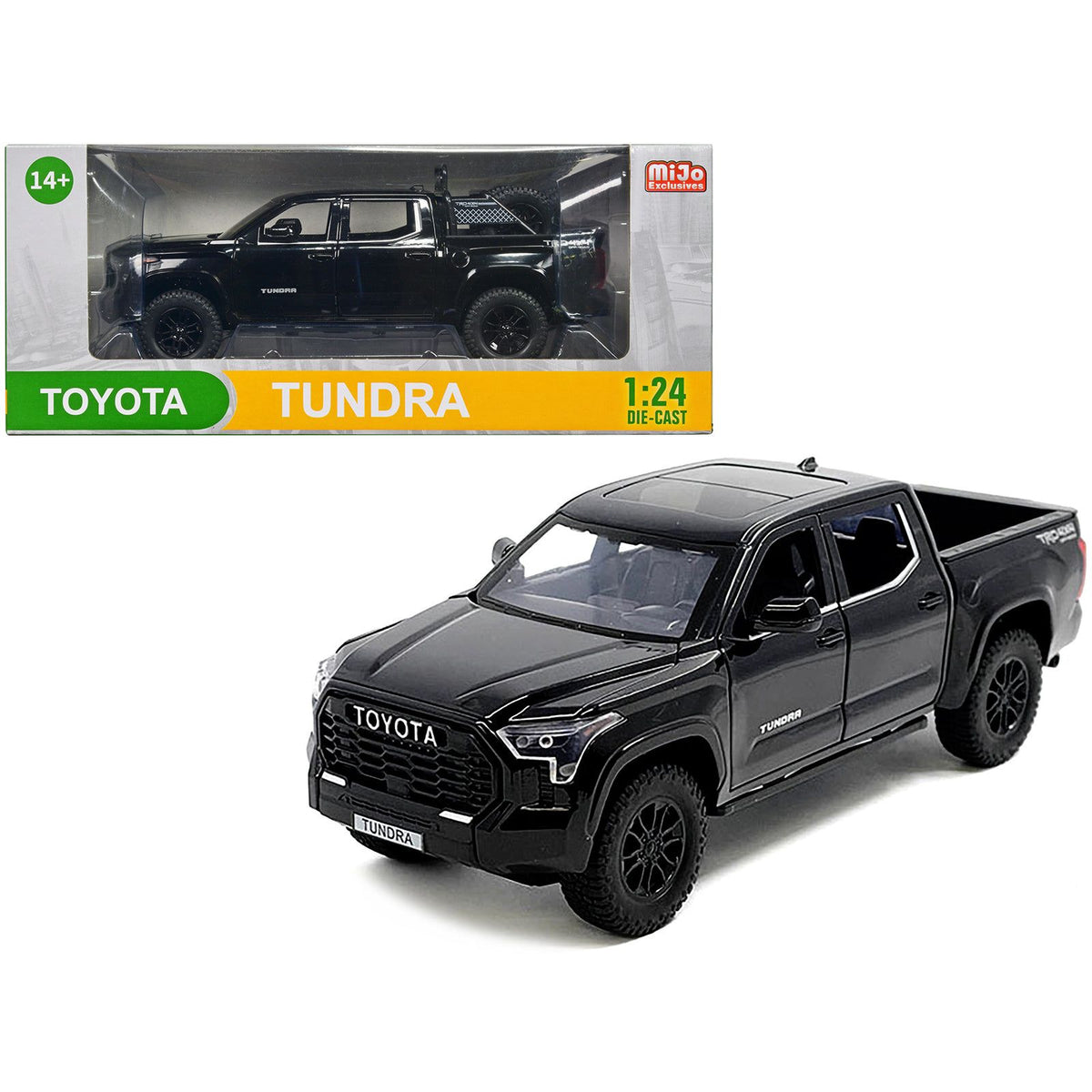 2023 Toyota Tundra TRD 4x4 Pickup Truck Black with Sunroof and Wheel Rack 1/24 Diecast Model Car
