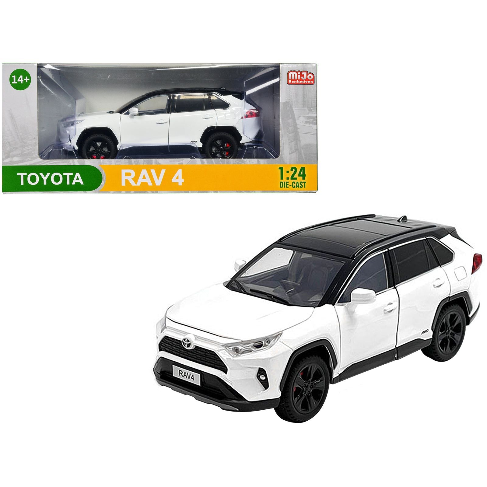 Toyota Rav4 Hybrid XSE White with Black Top and Sunroof 1/24 Diecast Model Car