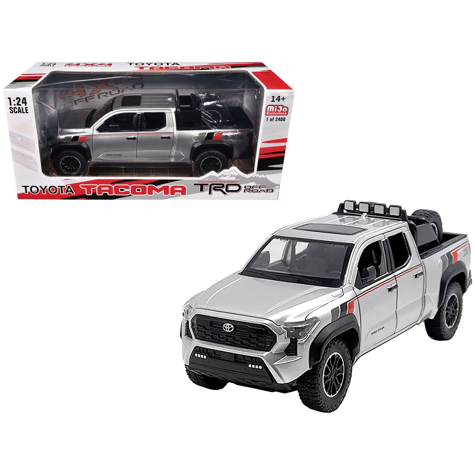 2024 Toyota Tundra TRD Off Road Edition Pickup Truck Silver Metallic with TRD Stripes with Sunroof and Wheel Rack Limited Edition to 2400 pieces Worldwide 1/24 Diecast Model Car