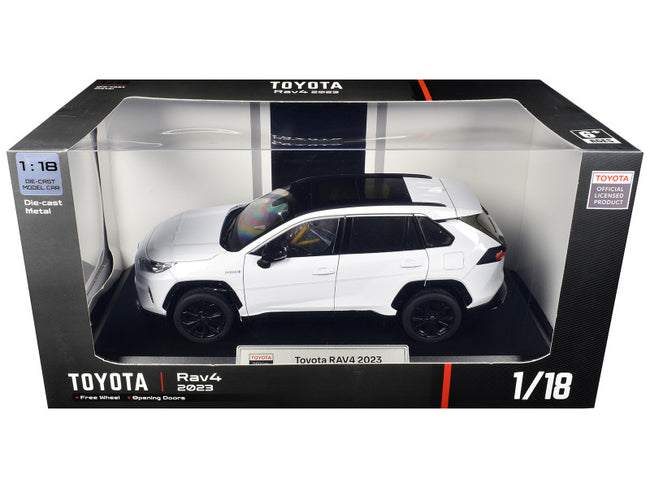 2023 Toyota Rav4 Hybrid White Metallic with Black Top 1/18 Diecast Model Car by Heimanba