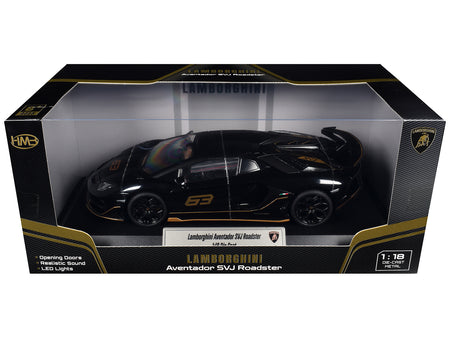 Lamborghini Aventador SVJ Roadster Black with Carbon Top and Gold Accents 1/18 Diecast Model Car by Heimanba