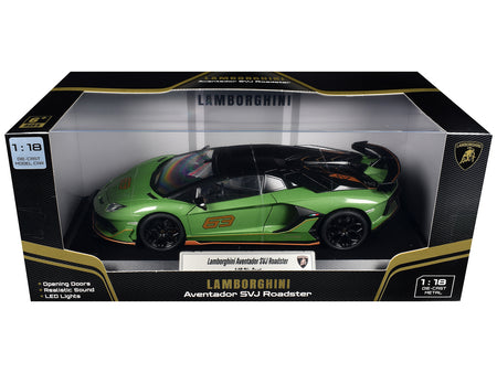 Lamborghini Aventador SVJ Roadster Green Metallic with Carbon Top and Gold Accents 1/18 Diecast Model Car by Heimanba