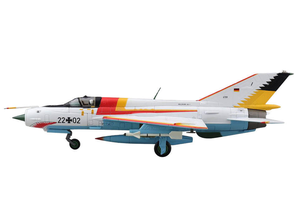 Mikoyan-Gurevich MIG-21SPS "The White Shark" Fighter Aircraft "22+02 JG-1 Drewitz Air Base Germany" (1990) "Air Power Series" 1/72 Diecast Model by Hobby Master