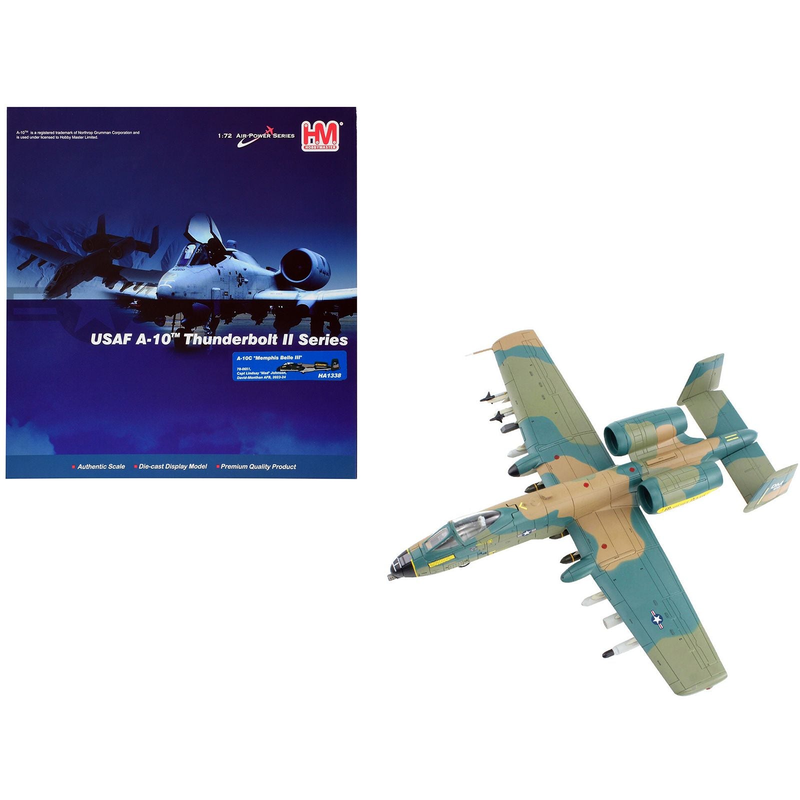 Fairchild Republic A-10C Thunderbolt II Attack Aircraft "Memphis Belle III Captain Lindsay 'Mad' Johnson Davis-Monthan Air Force Base" (2023-24) United States Air Force "Air Power Series" 1/72 Diecast Model by Hobby Master