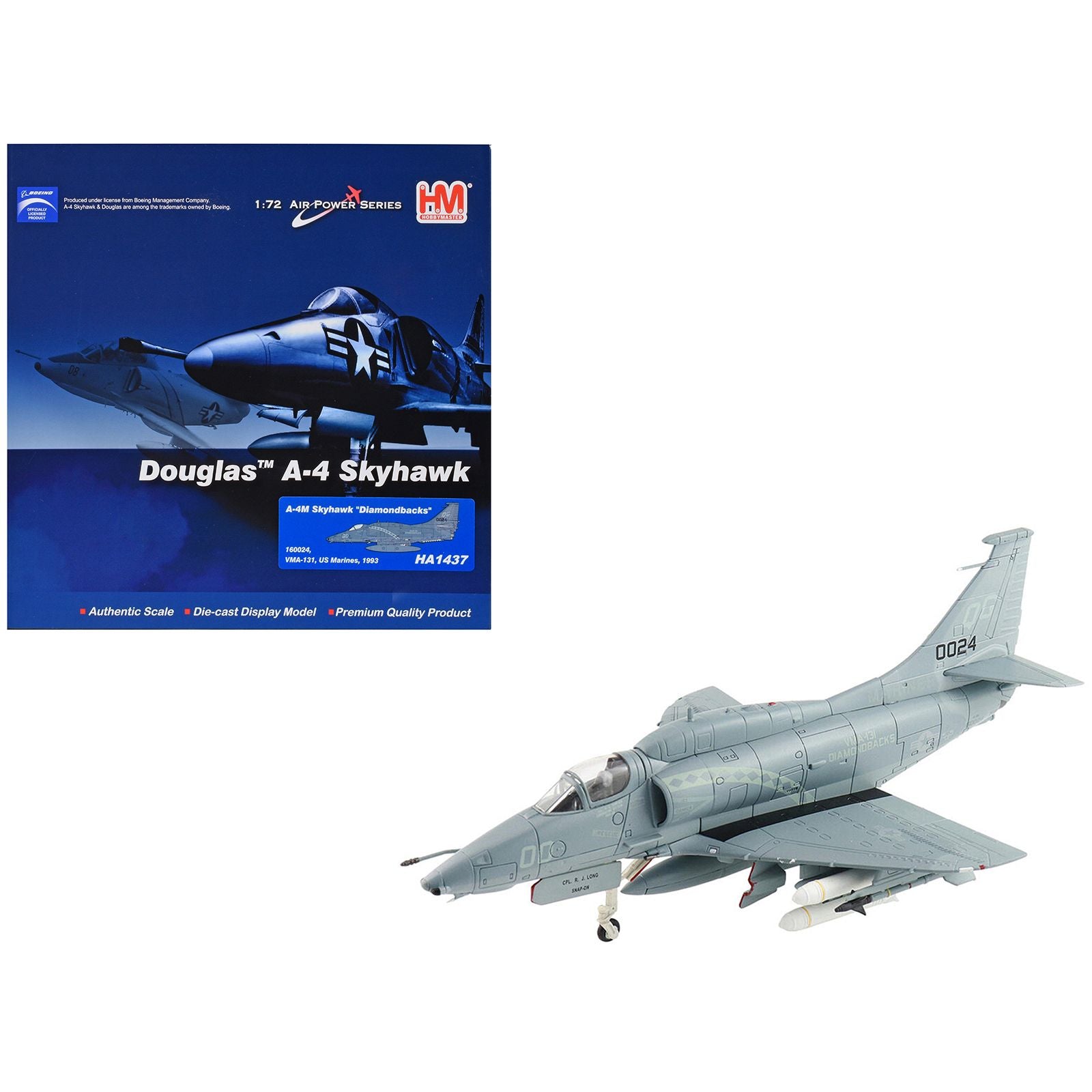 Douglas A-4M Skyhawk Aircraft "VMA-131 Diamondbacks" (1993) United States Marines "Air Power Series" 1/72 Diecast Model by Hobby Master