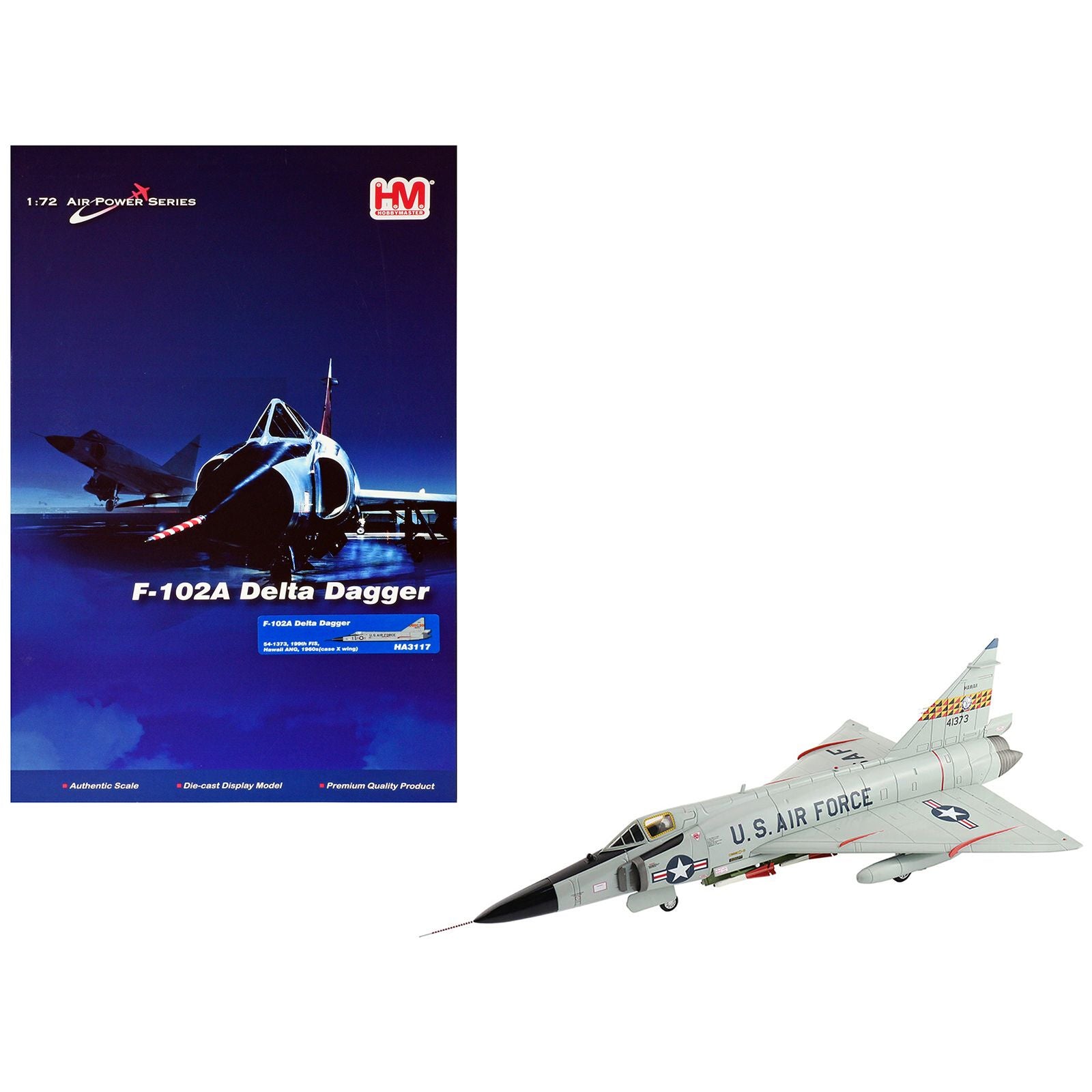 Convair F-102A Delta Dagger Interceptor Aircraft "199th Fighter Interceptor Squadron (FIS) Hawaii Air National Guard" (1960s) United States Air Force "Air Power Series" 1/72 Diecast Model by Hobby Master