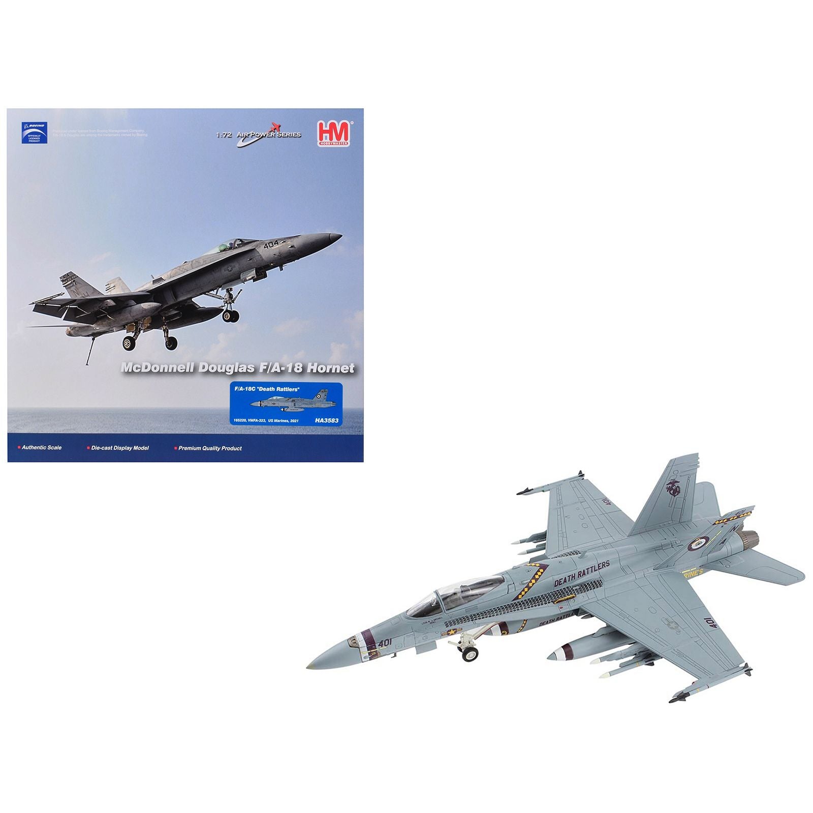 McDonnell Douglas F/A-18C Hornet Aircraft "VMFA-323 Death Rattlers" (2021) United States Marines "Air Power Series" 1/72 Diecast Model by Hobby Master