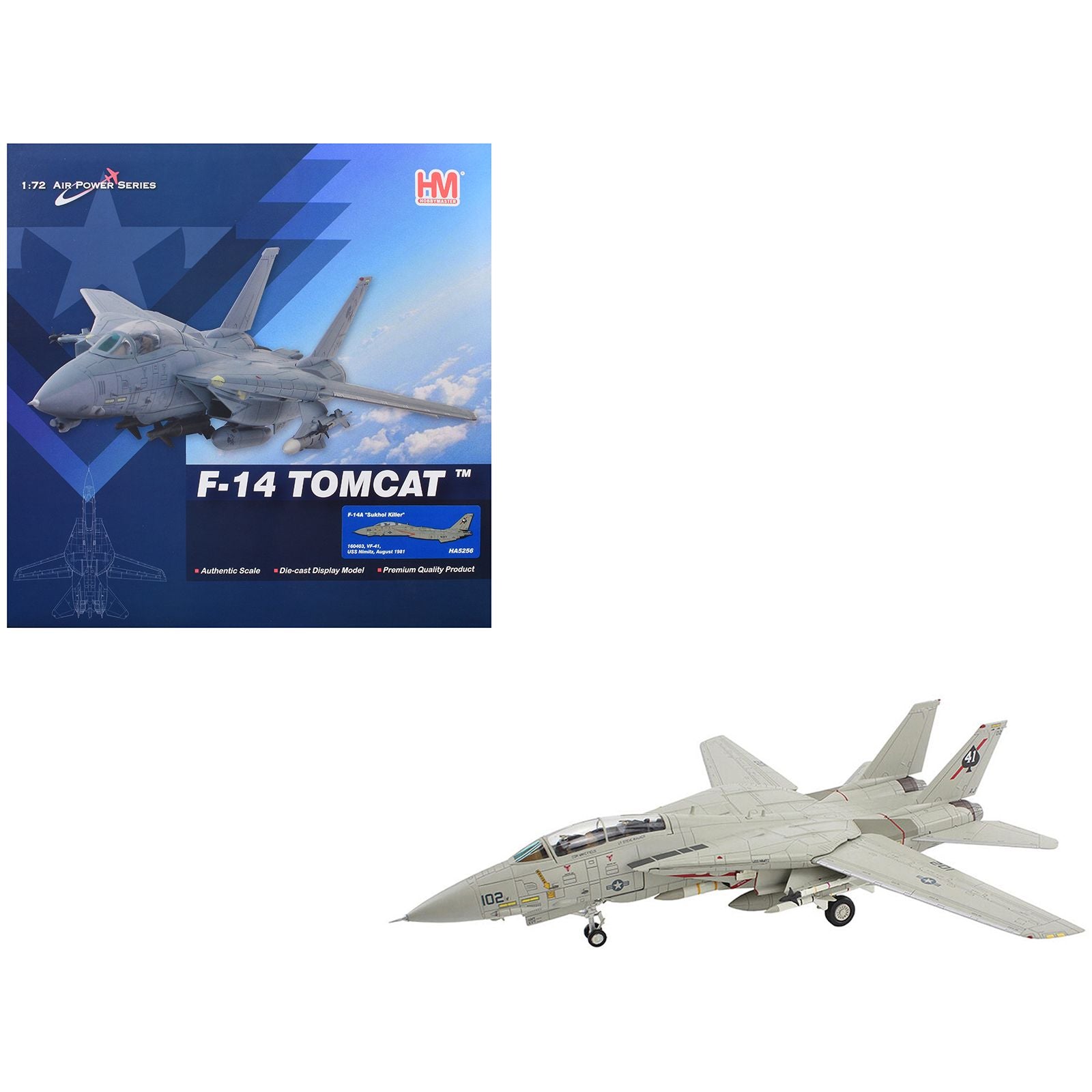 Grumman F-14A Tomcat Fighter Aircraft "Sukhoi Killer VF-41 Black Aces USS Nimitz" (1981) United States Navy "Air Power Series" 1/72 Diecast Model by Hobby Master