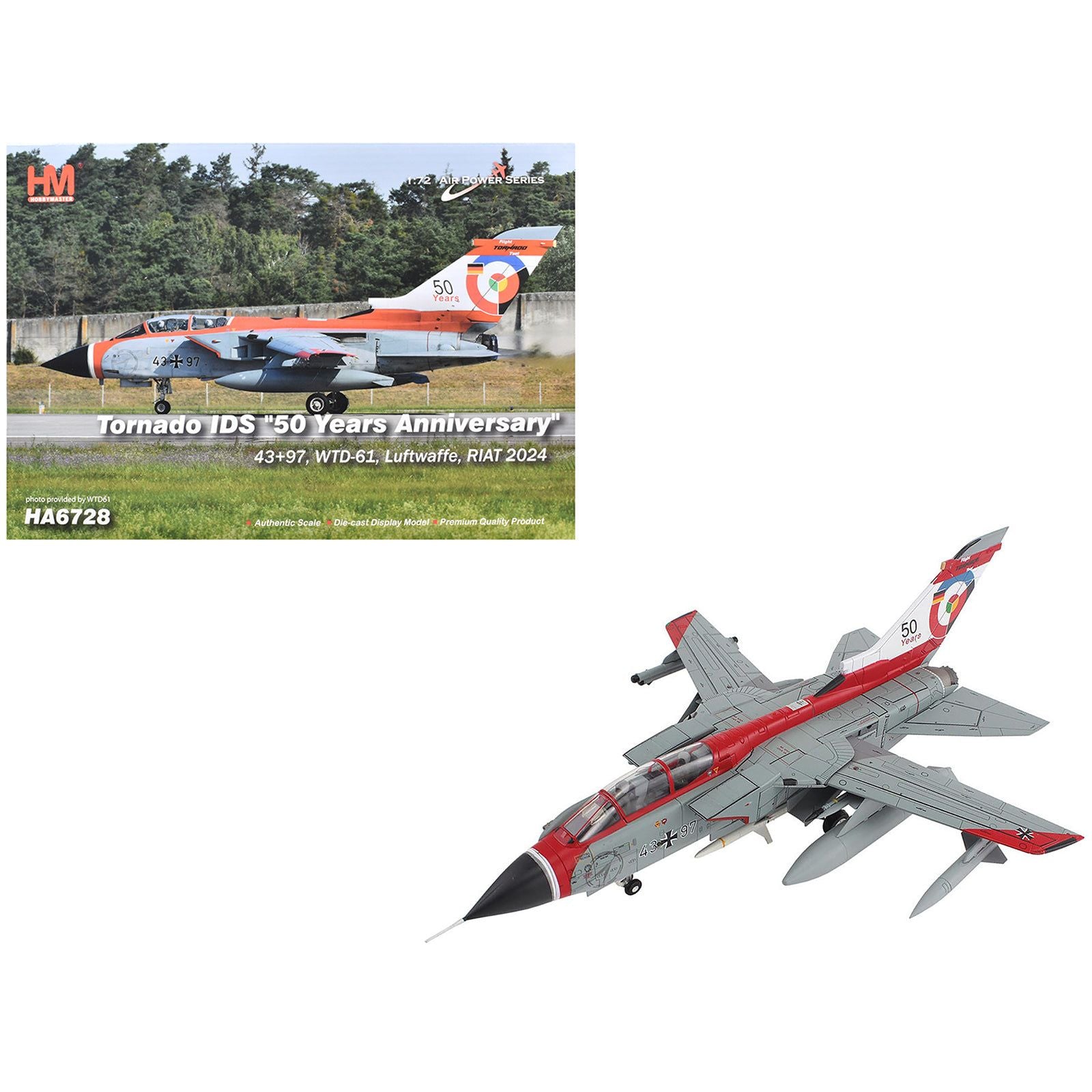 Panavia Tornado IDS Aircraft "43+97 WTD-61 50 Years Royal International Air Tattoo" (2024) German Luftwaffe "Air Power Series" 1/72 Diecast Model by Hobby Master