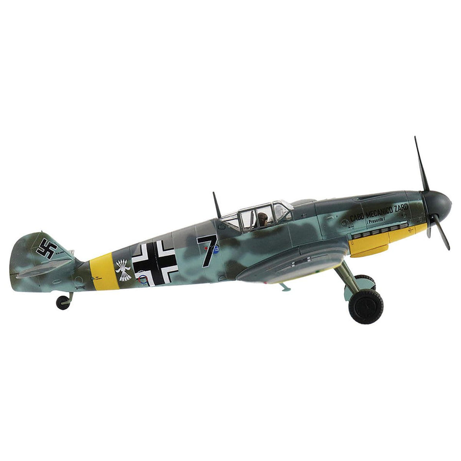 Messerschmitt Bf 109F-2 Fighter Aircraft "Black 7 Cabo Mecanico Zaro 2 Escuadrilla Azul Russia" (1942) Spanish Air Force "Air Power Series" 1/48 Diecast Model by Hobby Master