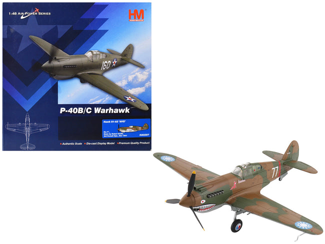 Curtiss P-40B Hawk 81-A2 Fighter-Bomber Aircraft "No.77 Robert Smith 3rd Pursuit Squadron" (1941) American Volunteer Group in China "Air Power Series" 1/48 Diecast Model by Hobby Master