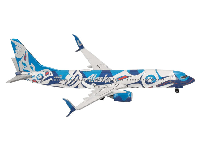 Boeing 737-800 Commercial Aircraft "Alaska Airlines - Salmon People Livery" (N559AS) Blue and White 1/500 Diecast Model Airplane by Herpa