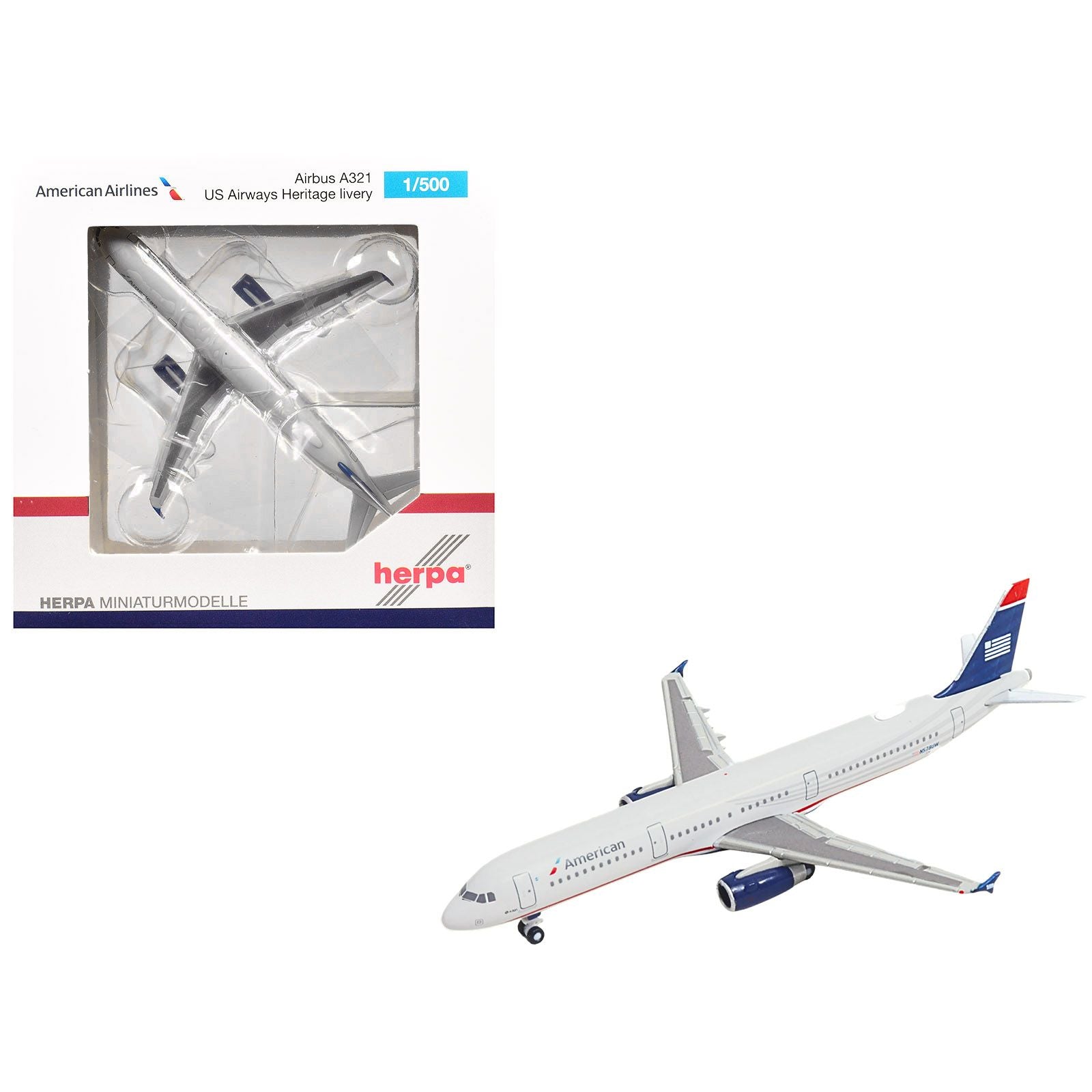 Airbus A321 Commercial Aircraft "American Airlines" (N578UW) Gray with Blue Tail 1/500 Diecast Model by Herpa