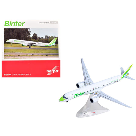 Embraer E195-E2 Commercial Aircraft "Binter Canarias" (EC-NEZ) White with Green Striped Tail 1/200 Diecast Model by Herpa