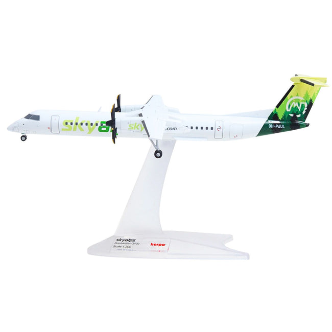 Bombardier Q400 Commercial Aircraft "Sky Alps" (9H-PAUL) White with Green Tail Graphics 1/200 Diecast Model by Herpa