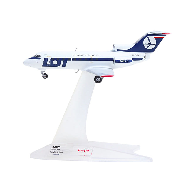 Yakovlev Yak-40 Commercial Aircraft "LOT Polish Airlines" (SP-GEA) White with Blue Stripes and Tail 1/200 Diecast Model by Herpa