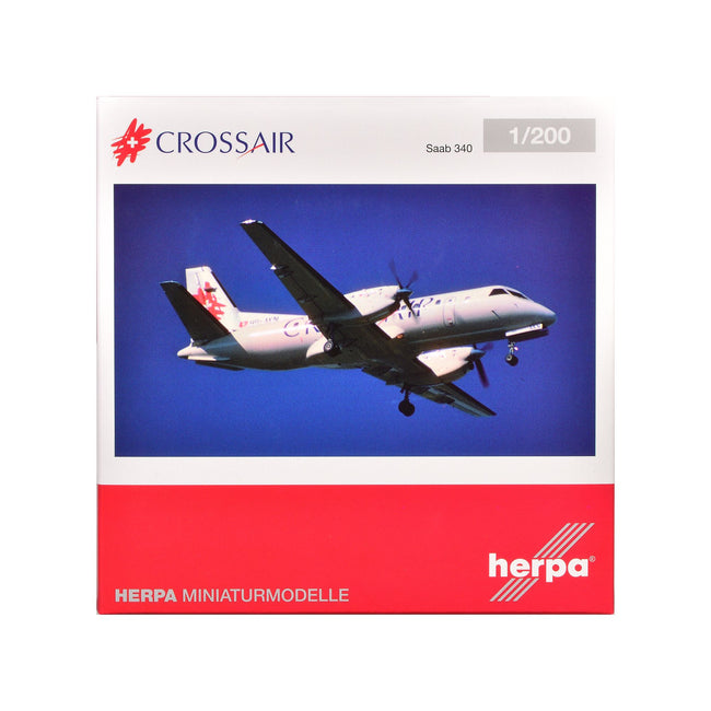 Saab 340 Commercial Aircraft "Crossair" (HB-AKN) White with Tail Graphics 1/200 Diecast Model Airplane by Herpa