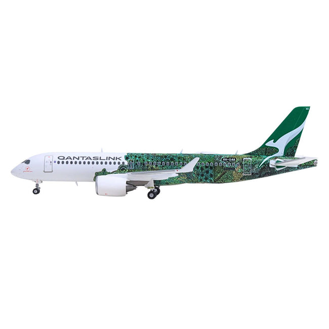 Airbus A220-300 Commercial Aircraft "QantasLink Flying Art Series - Minyma Kutjara Tjukurpa" (VH-X4A) White with Green Graphics 1/200 Diecast Model by Herpa