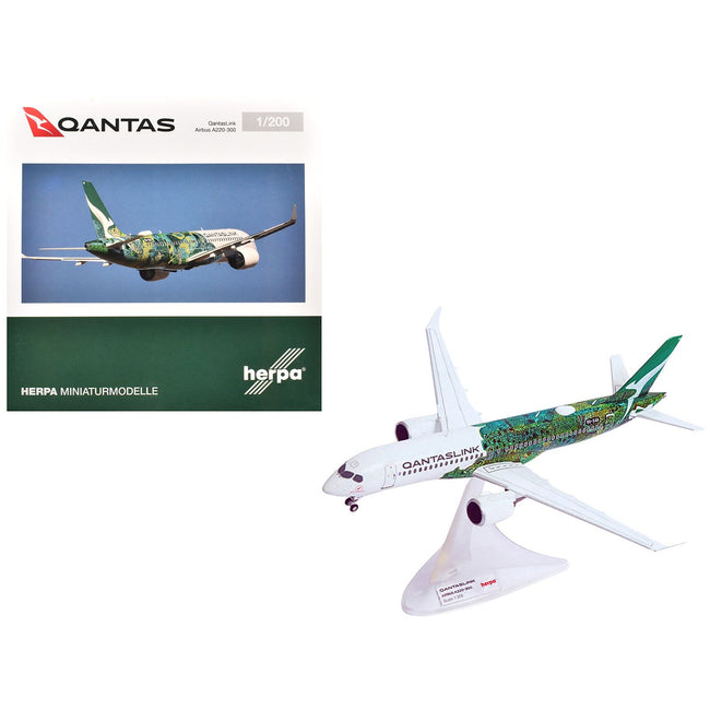Airbus A220-300 Commercial Aircraft "QantasLink Flying Art Series - Minyma Kutjara Tjukurpa" (VH-X4A) White with Green Graphics 1/200 Diecast Model by Herpa