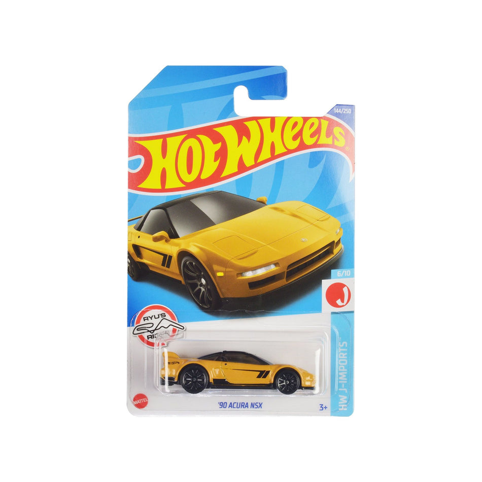 1990 Acura NSX Yellow with Black Stripes and Top "HW J-Imports" Series Diecast Model Car by Hot Wheels