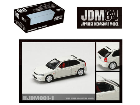 Honda Civic Type R (EK9) RHD (Right Hand Drive) Championship White "JDM64" Series 1/64 Diecast Model Car by Hobby Japan