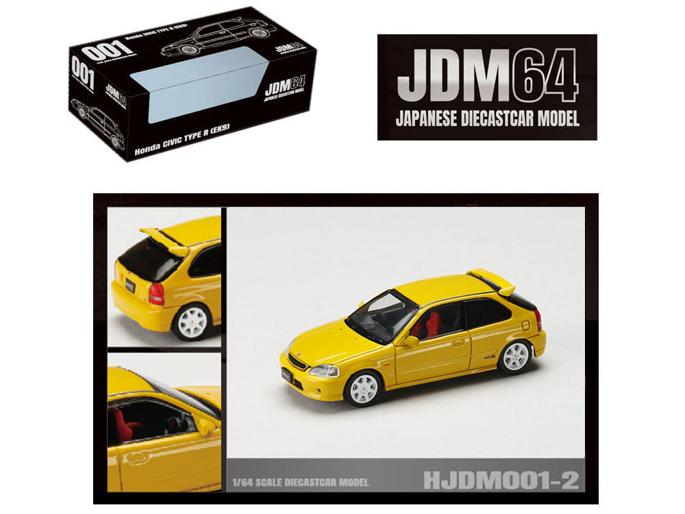 Honda Civic Type R (EK9) RHD (Right Hand Drive) Sunlight Yellow "JDM64" Series 1/64 Diecast Model Car by Hobby Japan