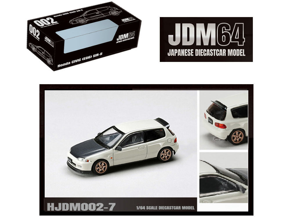 Honda Civic (EG6) SIR-II RHD (Right Hand Drive) Frost White with Carbon Hood "JDM64" Series 1/64 Diecast Model Car by Hobby Japan