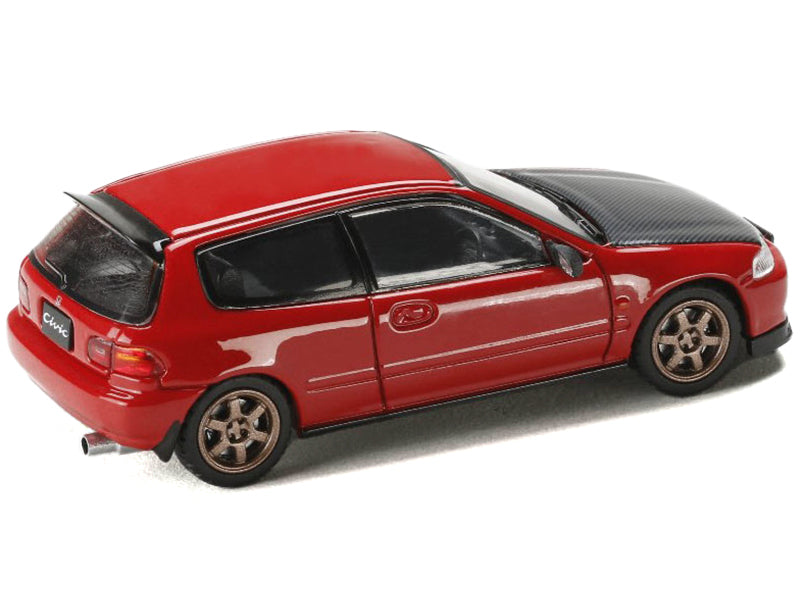 Honda Civic (EG6) SIR-II RHD (Right Hand Drive) Milano Red with Carbon Hood "JDM64" Series 1/64 Diecast Model Car by Hobby Japan