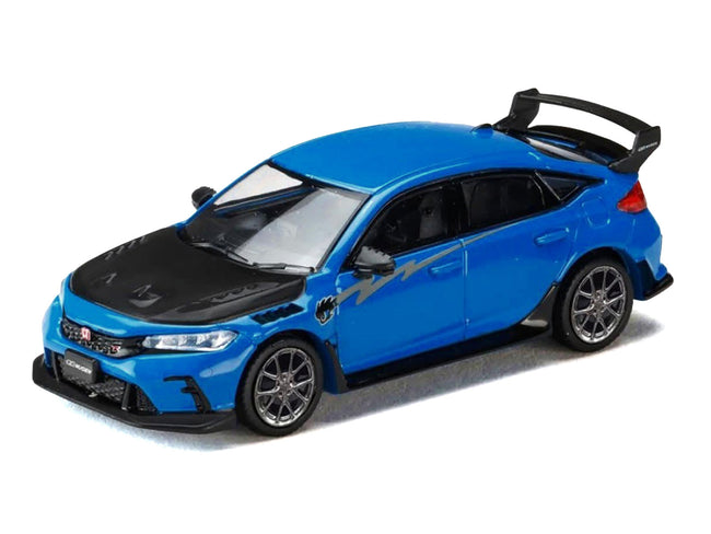 Honda Civic Type R (FL5) RHD (Right Hand Drive) Racing Blue Pearl with Carbon Hood "MUGEN Group B" (2025) "JDM64" Series 1/64 Diecast Model Car by Hobby Japan