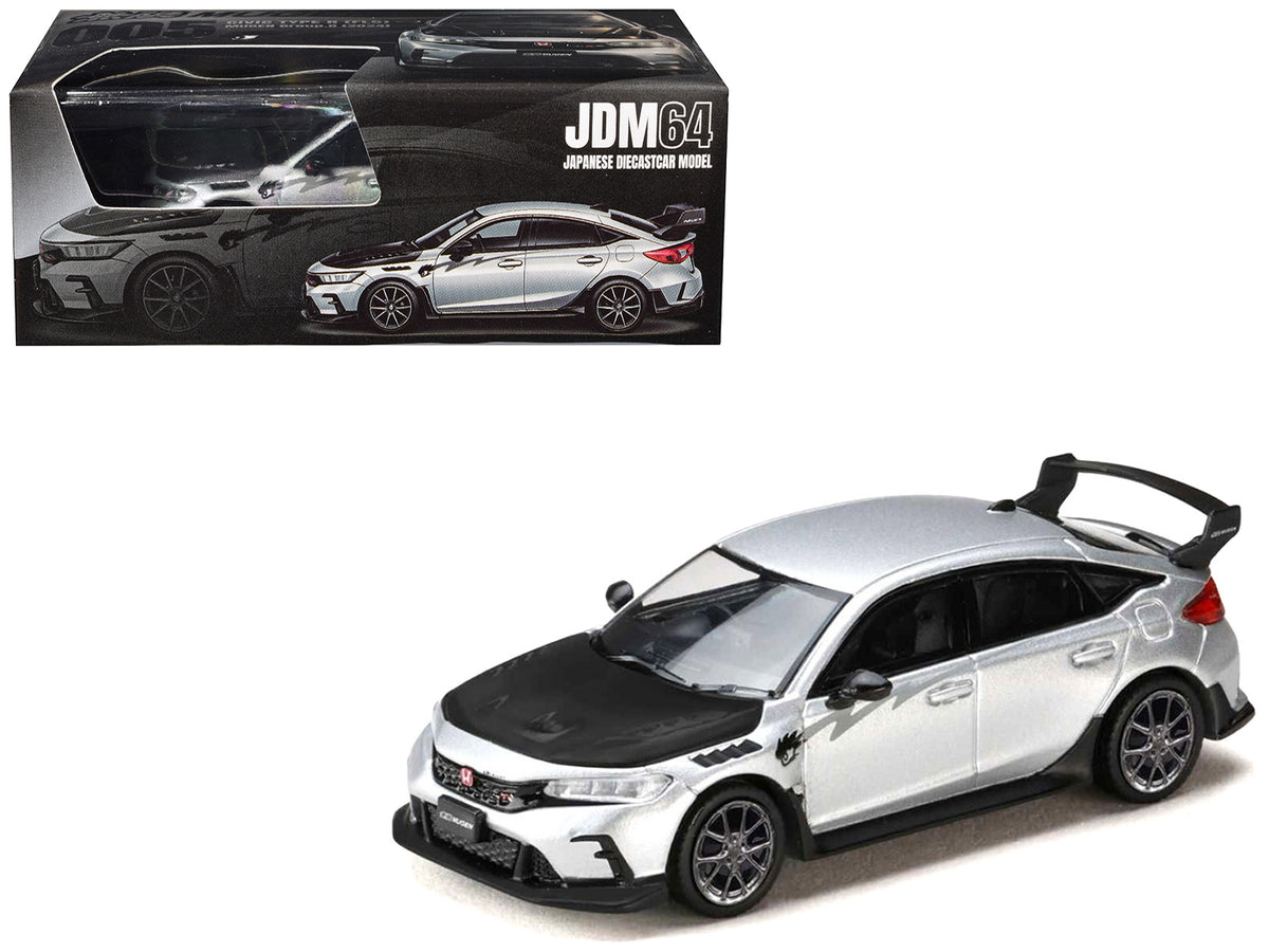Honda Civic Type R (FL5) RHD (Right Hand Drive) Matt Silver Metallic with Carbon Hood "MUGEN Group B" (2025) "JDM64" Series 1/64 Diecast Model Car by Hobby Japan