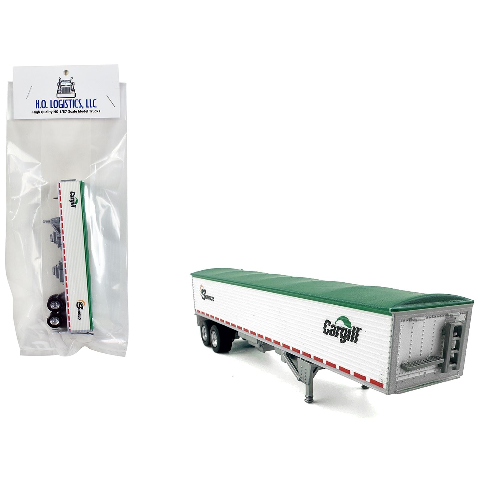 Covered Grain Trailer White with Green Tarp "SunGlo - Cargill" 1/87 (HO) Plastic Model Car by HO Logistics