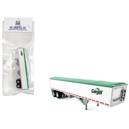 Covered Grain Trailer White with Green Tarp "Cargill" 1/87 (HO) Plastic Model Car by HO Logistics