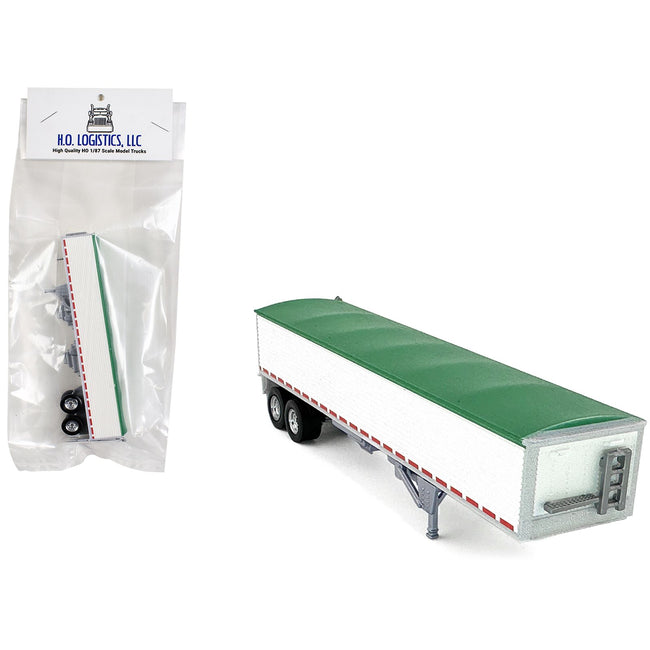 Covered Grain Trailer White with Green Tarp 1/87 (HO) Plastic Model Car by HO Logistics