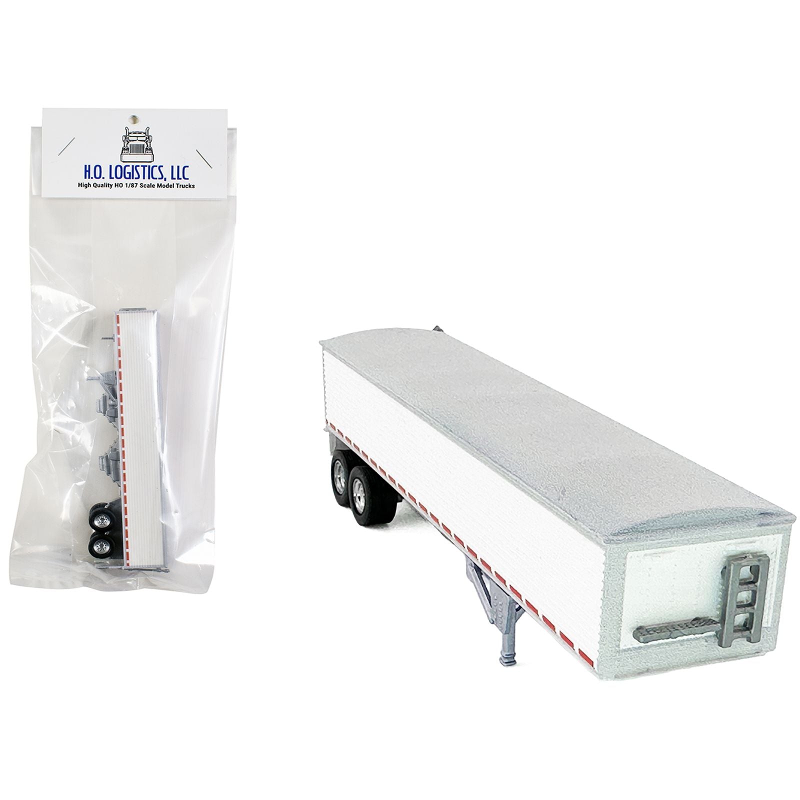 Covered Grain Trailer White with Silver Tarp 1/87 (HO) Plastic Model Car by HO Logistics