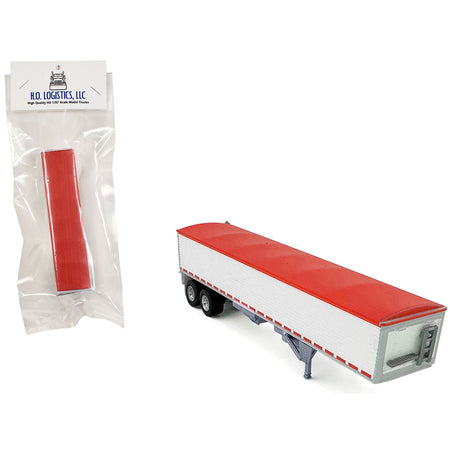 Covered Grain Trailer White with Red Tarp 1/87 (HO) Plastic Model Car by HO Logistics