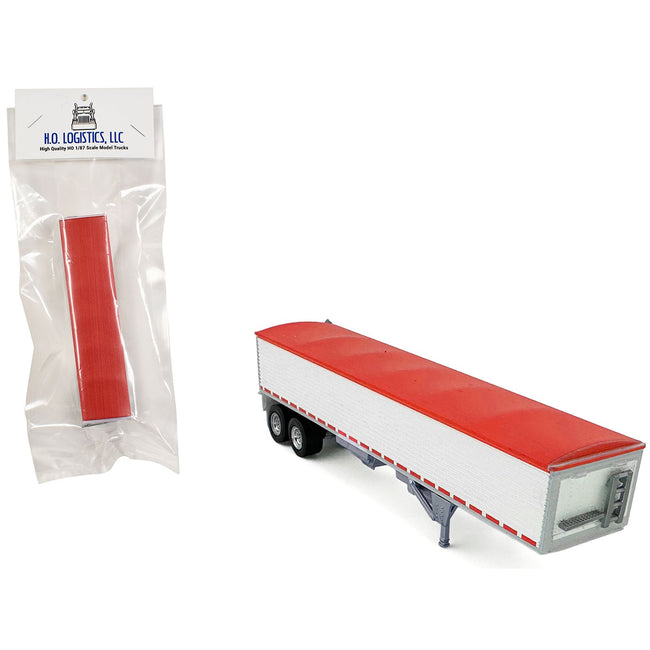 Covered Grain Trailer White with Red Tarp 1/87 (HO) Plastic Model Car by HO Logistics