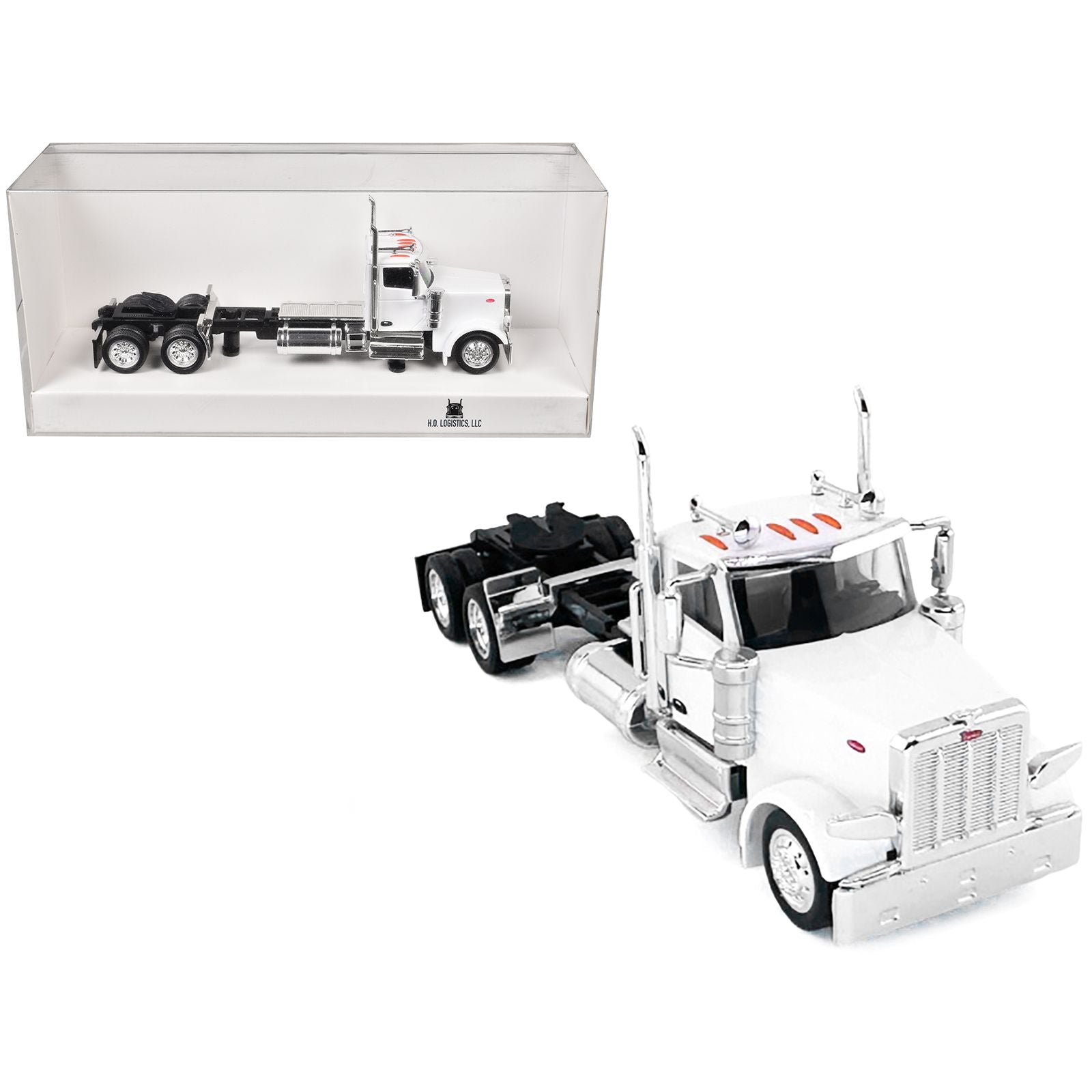 Peterbilt 589 2-Axel Day Cab White 1/87 (HO) Plastic Model Car by HO Logistics