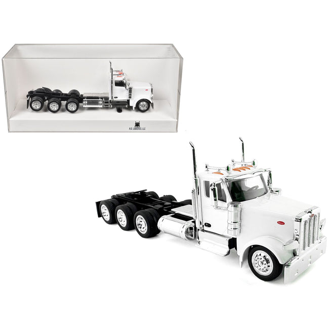 Peterbilt 589 3-Axel Day Cab White 1/87 (HO) Plastic Model Car by HO Logistics