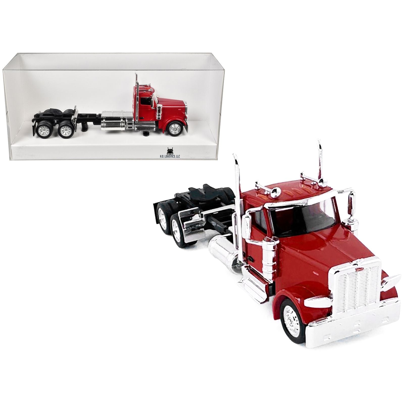 Peterbilt 589 2-Axel Day Cab Red 1/87 (HO) Plastic Model Car by HO Logistics