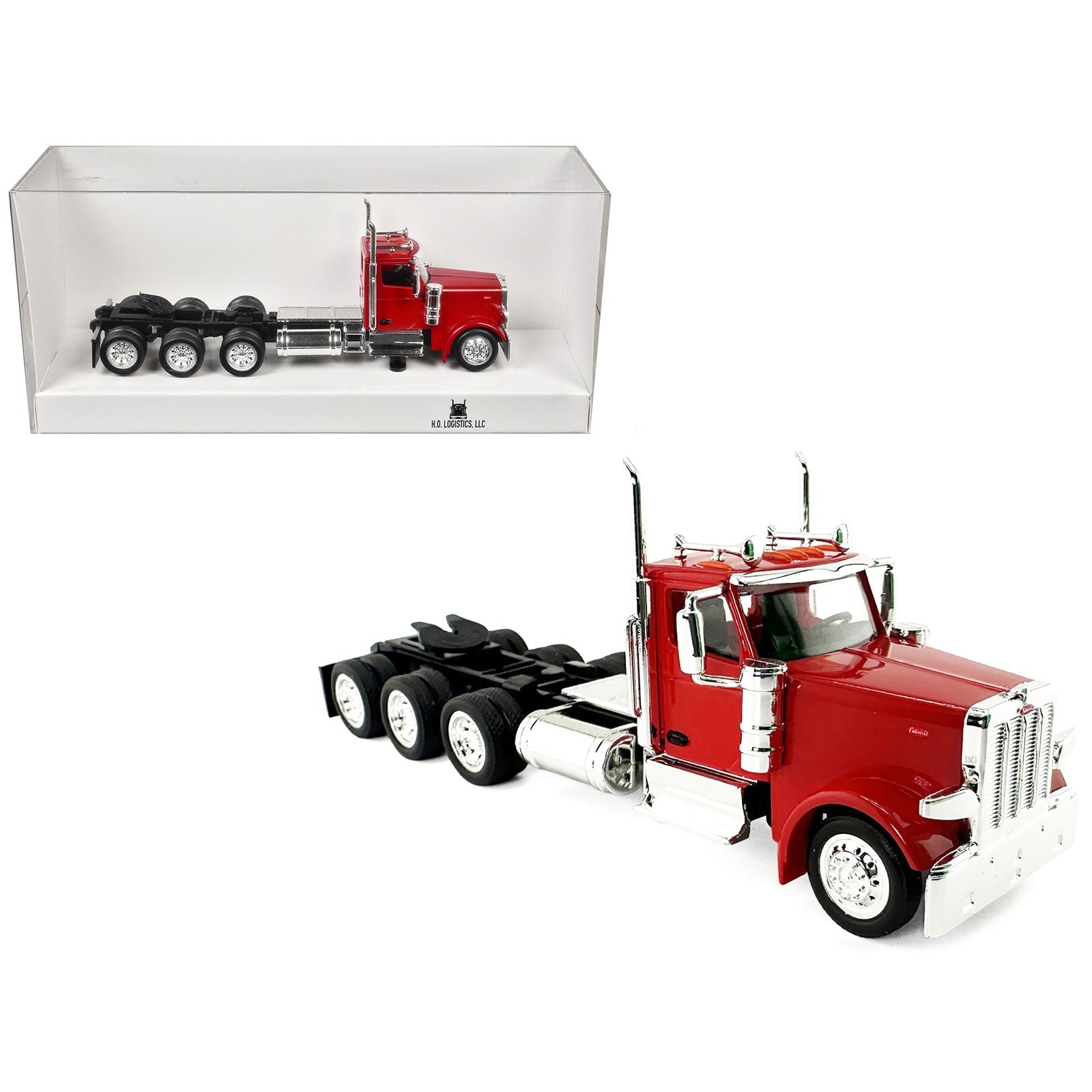 Peterbilt 589 3-Axel Day Cab Red 1/87 (HO) Plastic Model Car by HO Logistics