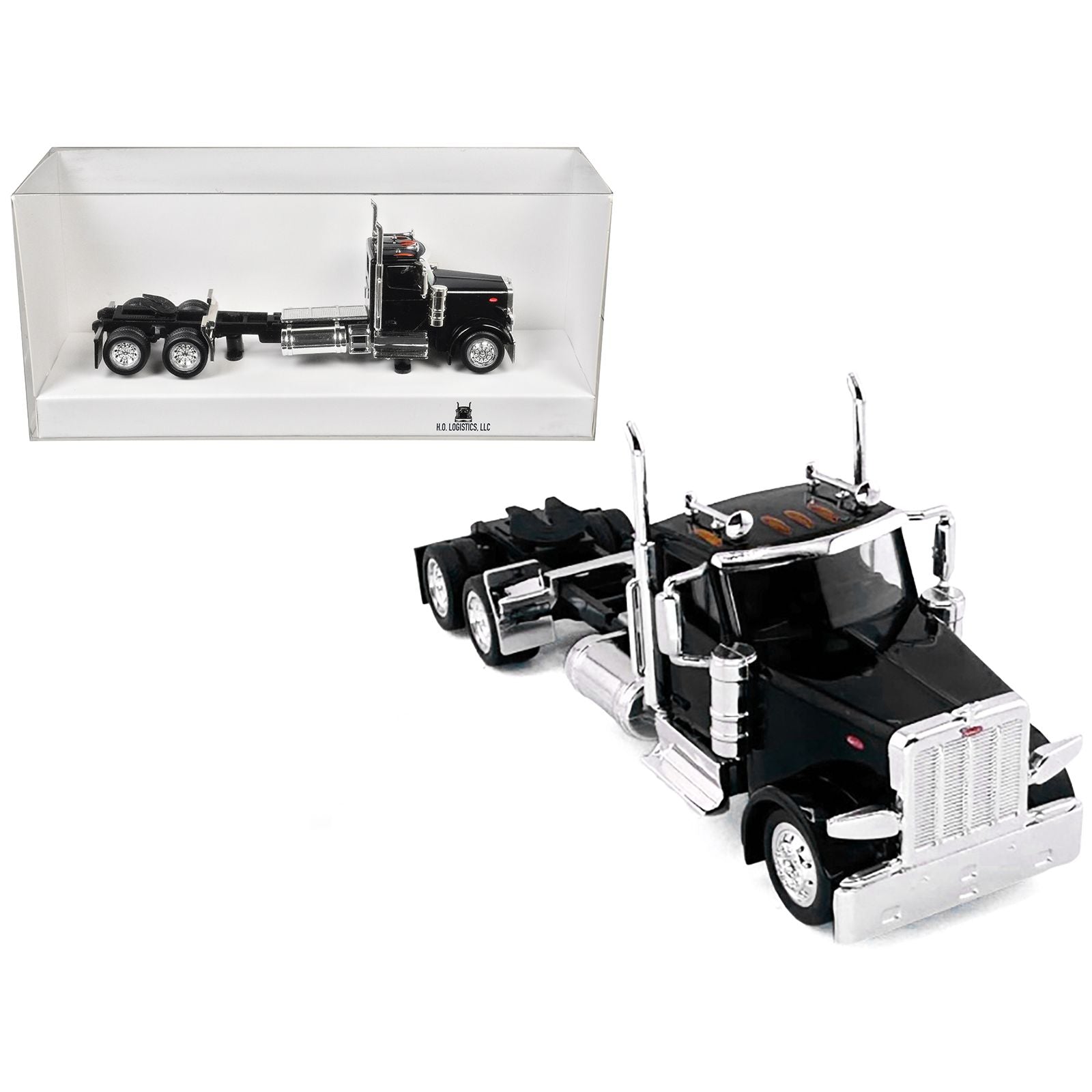 Peterbilt 589 2-Axel Day Cab Black 1/87 (HO) Plastic Model Car by HO Logistics