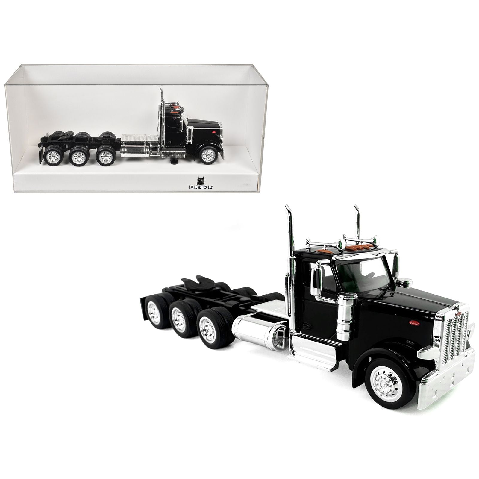 Peterbilt 589 3-Axel Day Cab Black 1/87 (HO) Plastic Model Car by HO Logistics