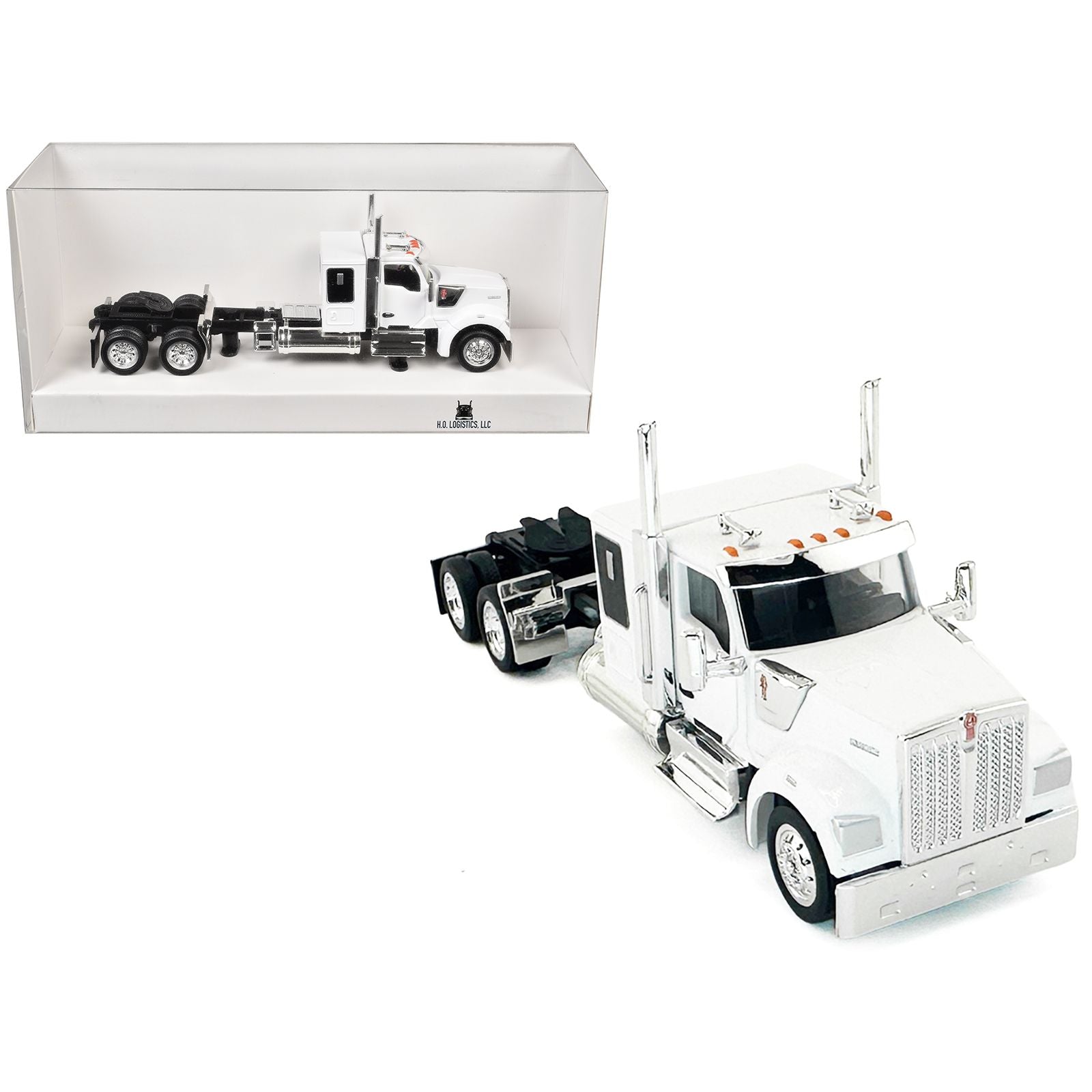 Kenworth W990 with Flat Top Sleeper Cab White 1/87 (HO) Plastic Model Car by HO Logistics