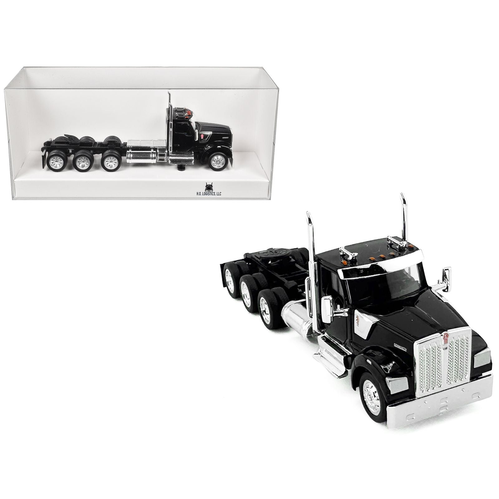 Kenworth W990 3-Axel Day Cab Black 1/87 (HO) Plastic Model Car by HO Logistics