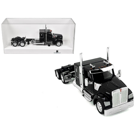 Kenworth W990 with Flat Top Sleeper Cab Black 1/87 (HO) Plastic Model Car by HO Logistics
